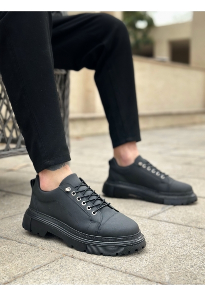 BA0245 Siyah Akıllı Lastik Bağcık Yüksek Siyah Taban Günlük Erkek Ayakkabı