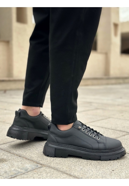 BA0245 Siyah Akıllı Lastik Bağcık Yüksek Siyah Taban Günlük Erkek Ayakkabı