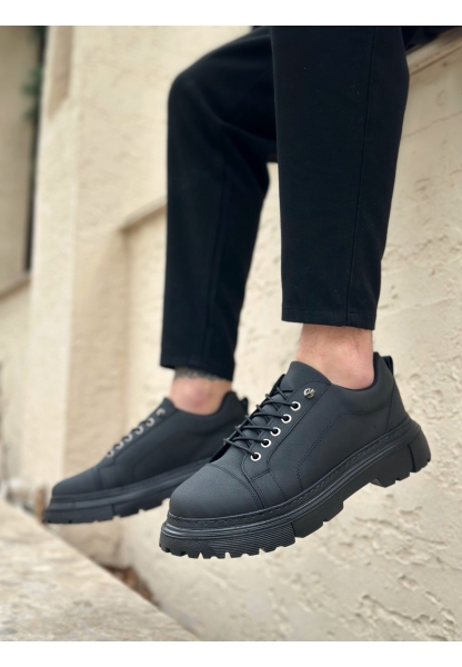 BA0245 Siyah Akıllı Lastik Bağcık Yüksek Siyah Taban Günlük Erkek Ayakkabı