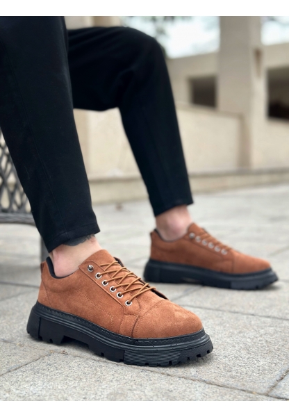 BA0245 Taba Süet Akıllı Lastik Bağcık Yüksek Siyah Taban Günlük Erkek Ayakkabı