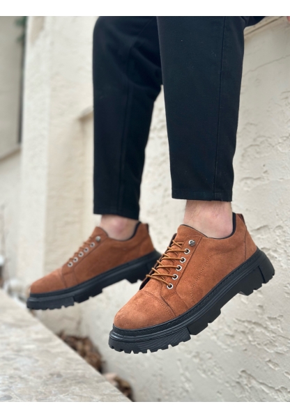 BA0245 Taba Süet Akıllı Lastik Bağcık Yüksek Siyah Taban Günlük Erkek Ayakkabı