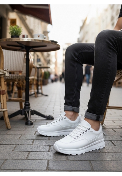 BA0246 Beyaz Bağcıklı Yüksek Taban Günlük Erkek Ayakkabı