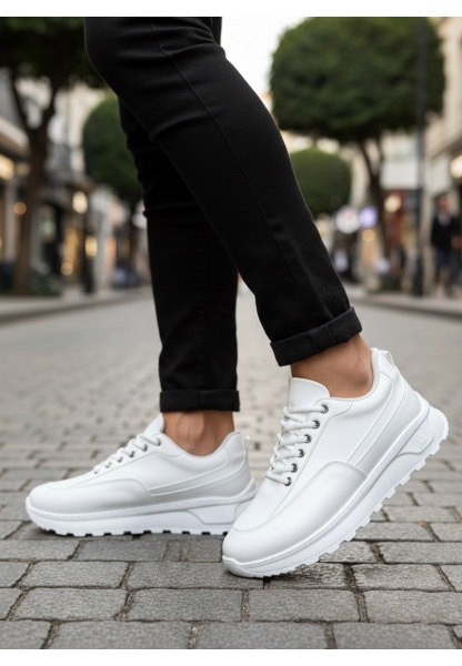 BA0246 Beyaz Bağcıklı Yüksek Taban Günlük Erkek Ayakkabı