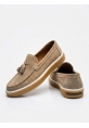 BA0250 %100 İçi Dışı Hakiki Deri Erkek Bej Süet Casual Loafer Püskül Detaylı Kauçuk Rahat Taban Dikişli Ayakkabı