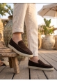 BA0251 %100 İçi Dışı Hakiki Deri Erkek Kahverengi Süet Casual Loafer Kauçuk Rahat Taban Dikişli Ayakkabı