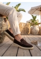 BA0251 %100 İçi Dışı Hakiki Deri Erkek Kahverengi Süet Casual Loafer Kauçuk Rahat Taban Dikişli Ayakkabı