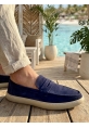 BA0251 %100 İçi Dışı Hakiki Deri Erkek Lacivert Süet Casual Loafer Kauçuk Rahat Taban Dikişli Ayakkabı