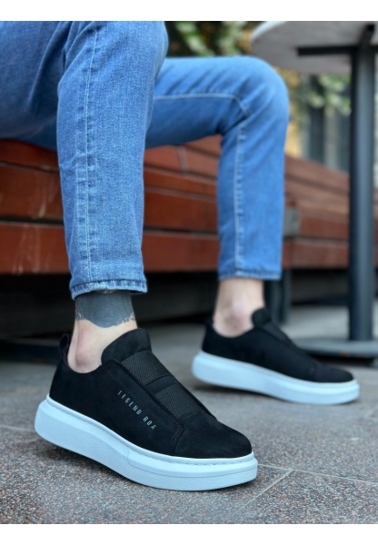 BA0307 BOA Kalın Süet Çift Bant Siyah Beyaz Taban Erkek Ayakkabı