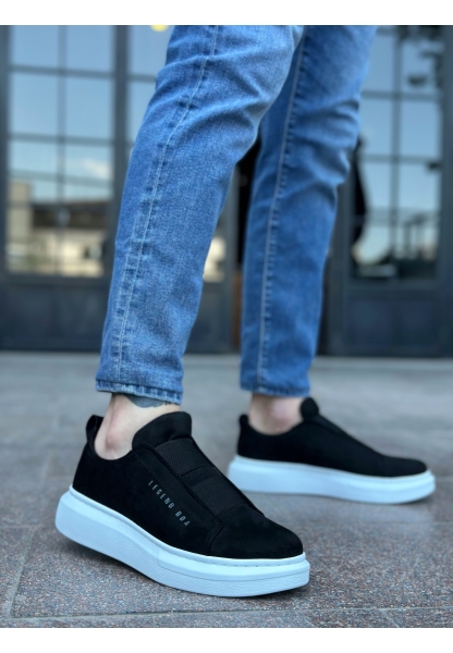 BA0307 BOA Kalın Süet Çift Bant Siyah Beyaz Taban Erkek Ayakkabı