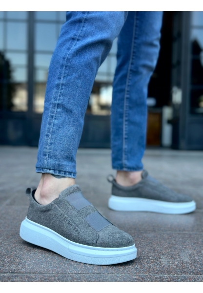 BA0307 BOA Kalın Süet Yüksek Taban Çift Bant Gri Erkek Ayakkabı