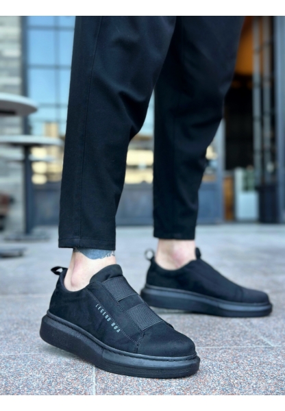 BA0307 BOA Kalın Süet Yüksek Taban Çift Bant Siyah Erkek Ayakkabı