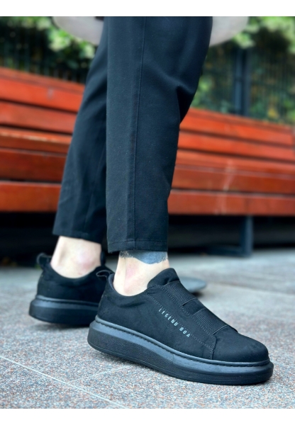 BA0307 BOA Kalın Süet Yüksek Taban Çift Bant Siyah Erkek Ayakkabı