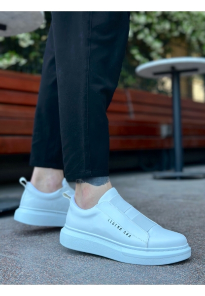 BA0307 BOA Kalın Yüksek Taban Çift Bant Beyaz Erkek Ayakkabı