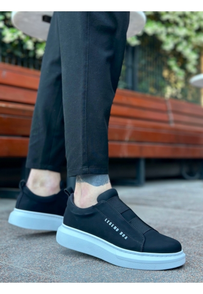 BA0307 BOA Kalın Yüksek Taban Çift Bant Siyah Beyaz Erkek Ayakkabı