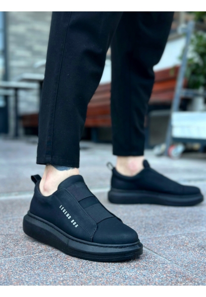 BA0307 BOA Kalın Yüksek Taban Çift Bant Siyah Erkek Ayakkabı