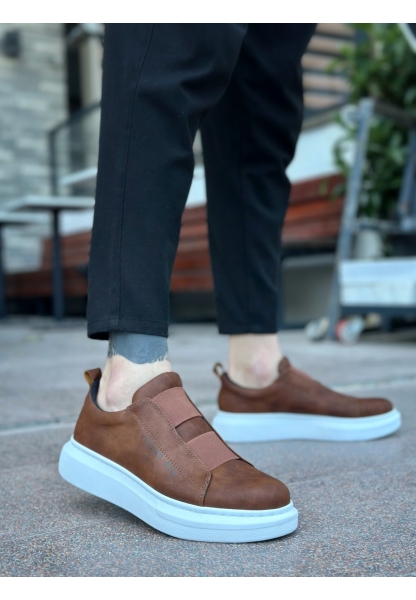 BA0307 BOA Kalın Yüksek Taban Çift Bant Taba Beyaz Erkek Ayakkabı