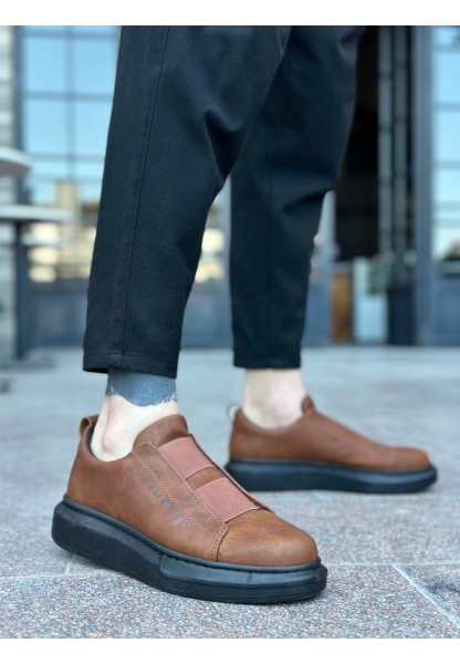 BA0307 BOA Kalın Yüksek Taban Çift Bant Taba Siyah Erkek Ayakkabı