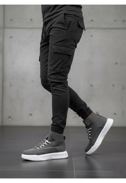 BA0321 Gizli Bağcıklı Erkek Füme Beyaz Taban Spor Bot