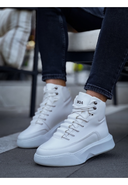 BA0321 Gizli Bağcıklı Erkek Yüksek Taban Beyaz Spor Bot
