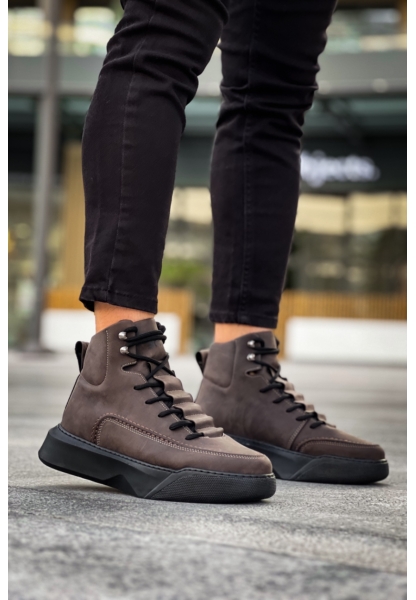 BA0321 Gizli Bağcıklı Erkek Yüksek Taban Kahverengi Spor Bot