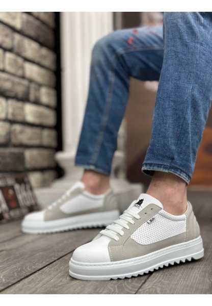 BA0323 BOA Kalın Tırtık Yüksek Taban Beyaz Gri Bağcıklı Spor Erkek Ayakkabı