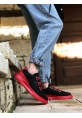 BA0329 3 Bant Siyah Kırmızı Kalın Taban Casual Erkek Ayakkabı