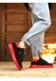 BA0330 Fermuarlı Bağcıklı Siyah Kırmızı Detaylı Kalın Taban Casual Erkek Ayakkabı
