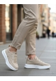 BA0332 Merdiven Desen Bağcıklı Erkek Yüksek Taban Krem Süet Spor Ayakkabı