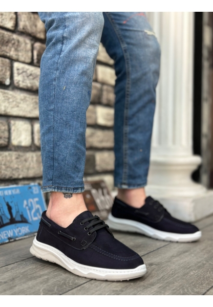 BA0337 İçi Dışı Hakiki Nubuk Deri Classic Lacivert Günlük Erkek Ayakkabı