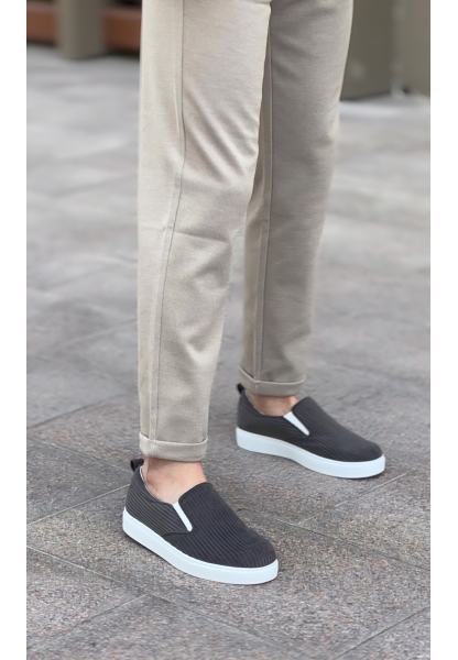 BA0339 Bağcıksız Kadife Gri Beyaz Taban Günlük Erkek Ayakkabı