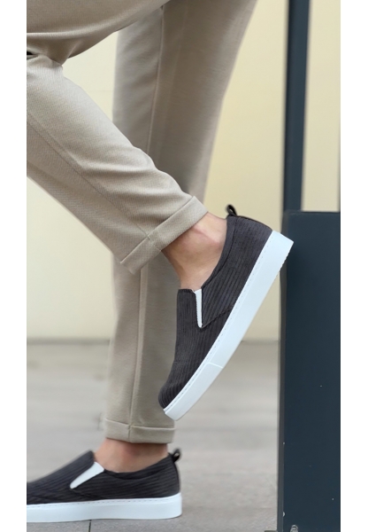 BA0339 Bağcıksız Kadife Gri Beyaz Taban Günlük Erkek Ayakkabı