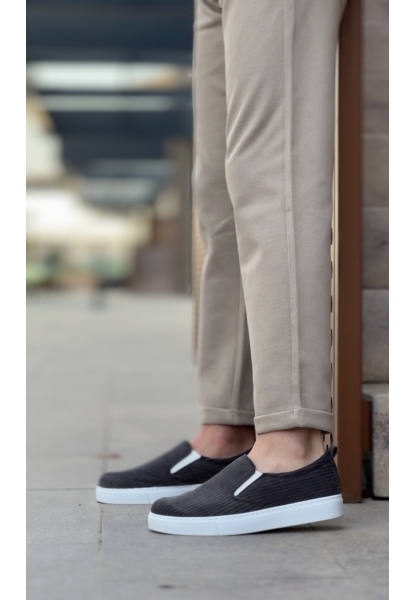 BA0339 Bağcıksız Kadife Gri Beyaz Taban Günlük Erkek Ayakkabı