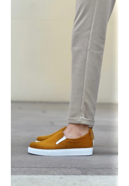 BA0339 Bağcıksız Kadife Hardal Beyaz Taban Günlük Erkek Ayakkabı