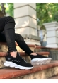 BA0350 Yüksek Taban Tarz Sneakers Cırt Detaylı Siyah Beyaz Tabanlı Erkek Spor Ayakkabısı