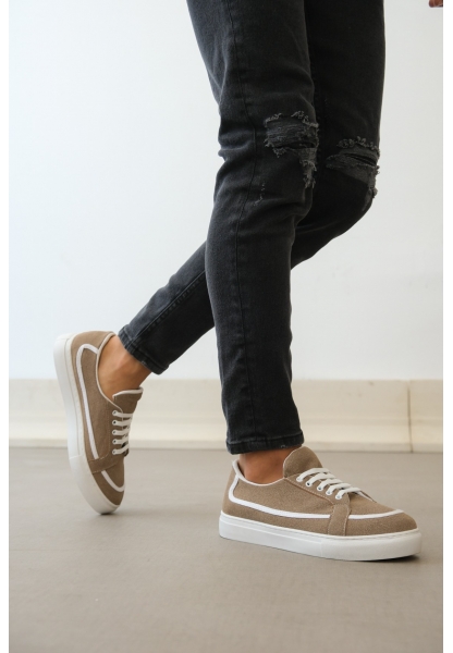 BA0351 BOA Bağcıklı Keten Günlük Vizon Renk Spor Ayakkabı 