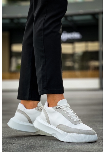 BA0354 Günlük Bağcıklı Erkek Gri Parçalı Beyaz  Yüksek Taban Spor Ayakkabı