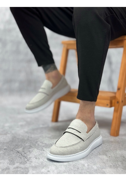 BA0355 Bağcıksız Keten Gri Klasik Corcik Erkek Ayakkabı