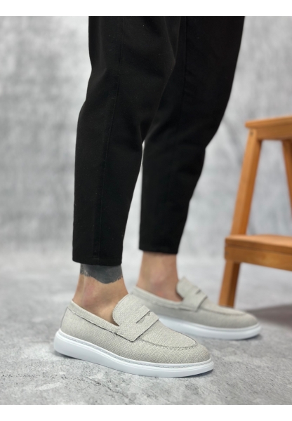 BA0355 Bağcıksız Keten Gri Klasik Corcik Erkek Ayakkabı