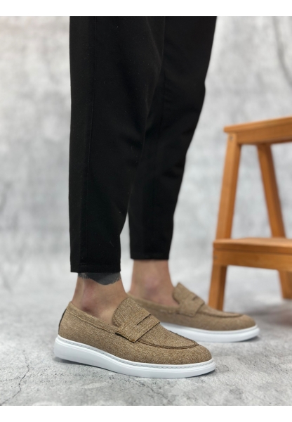 BA0355 Bağcıksız Keten Hardal Klasik Corcik Erkek Ayakkabı