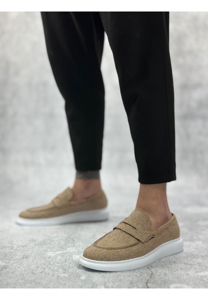 BA0355 Bağcıksız Keten Hardal Klasik Corcik Erkek Ayakkabı