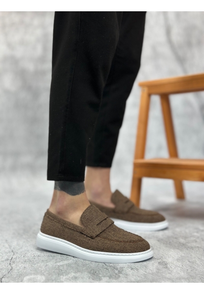 BA0355 Bağcıksız Keten Kahverengi Klasik Corcik Erkek Ayakkabı