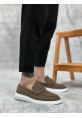BA0355 Bağcıksız Keten Kahverengi Klasik Corcik Erkek Ayakkabı
