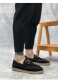 BA0358 BOA Doğal Deri Tozu Bağcıklı Kauçuk El Yapımı Espadril Taban Siyah Renk Erkek Ayakkabı