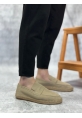 BA0359 BOA Doğal Deri Tozu Bağcıksız Kauçuk El Yapımı Espadril Taban Krem Renk Erkek Ayakkabı