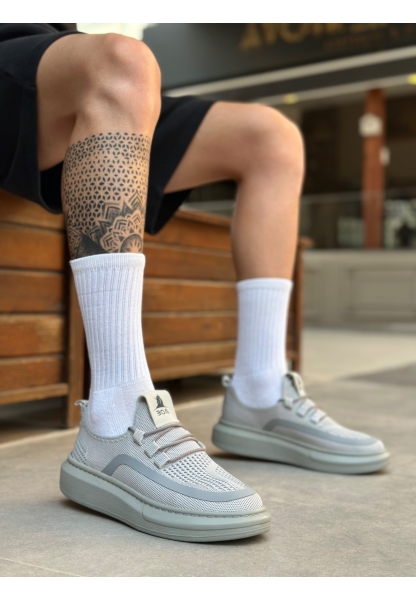 BA0375 Özel Örme Triko Tarz Gri Renk Spor Ayakkabı 