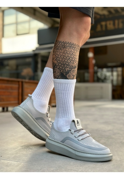 BA0375 Özel Örme Triko Tarz Gri Renk Spor Ayakkabı 