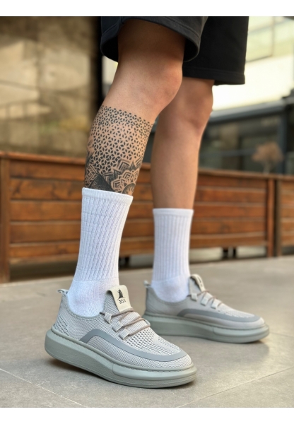BA0375 Özel Örme Triko Tarz Gri Renk Spor Ayakkabı 