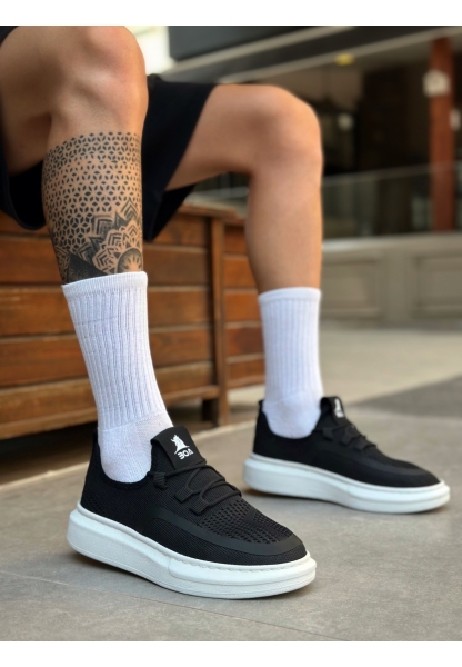 BA0375 Özel Örme Triko Tarz Siyah Renk Spor Ayakkabı 