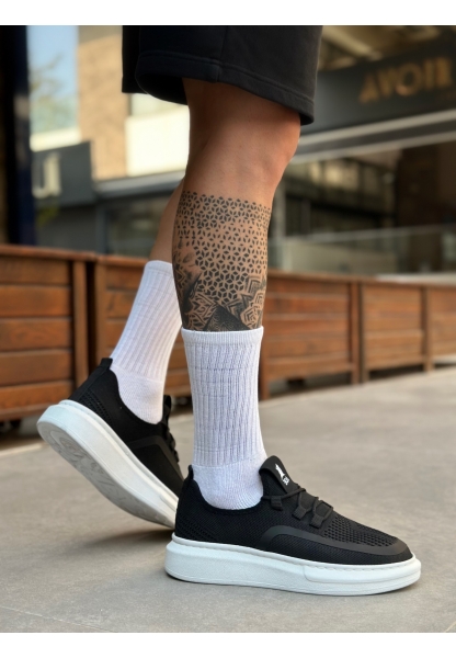 BA0375 Özel Örme Triko Tarz Siyah Renk Spor Ayakkabı 