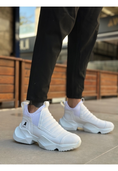 BA0401 Bağcıksız Rahat Kalın Taban Beyaz Erkek Spor Yarım Bilek Bot